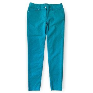 CACHE Turquoise Textured Printed Skinny Ankle Pants